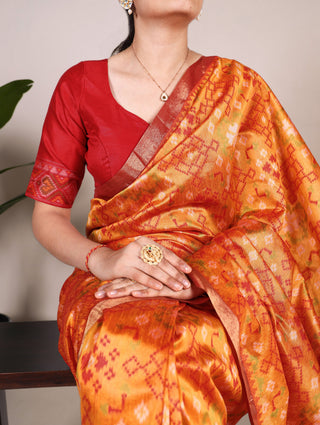 Orange Patola Love Jacquard Silk Saree with Zari Weaving Work & Unstitched Blouse