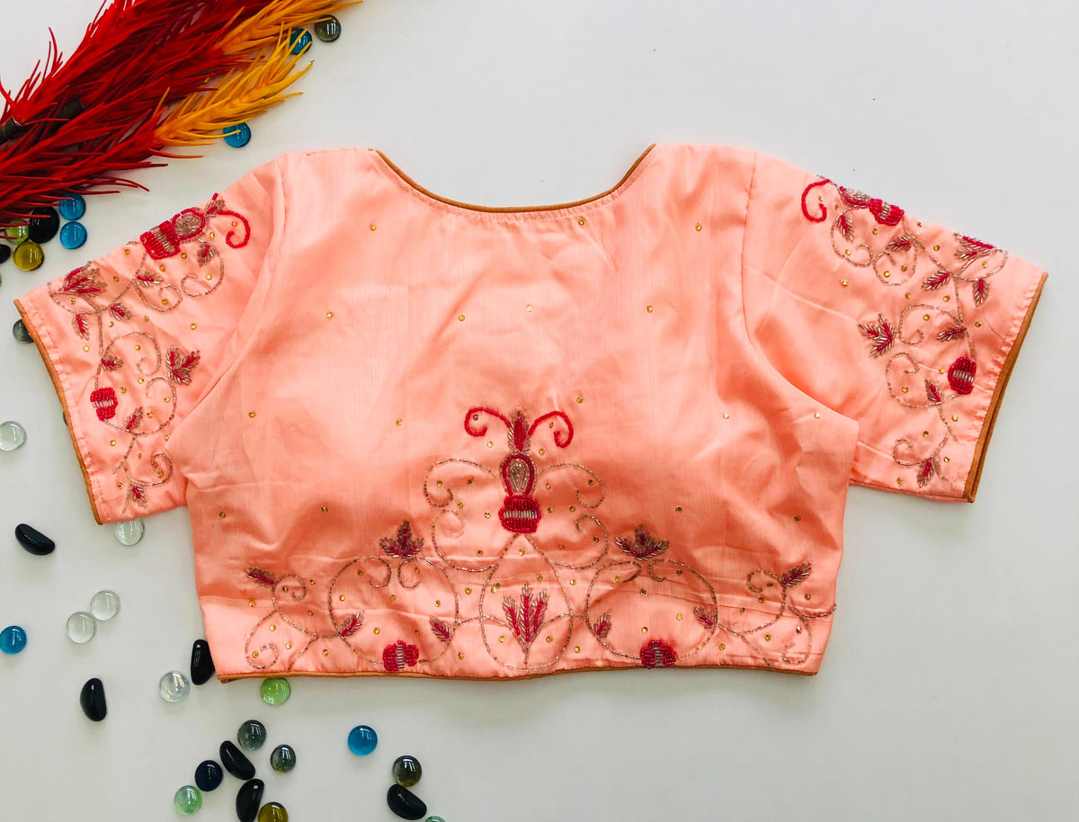 Orange Pearl Embroidered Keri Silk Party Wear Blouse ClothsVilla Main image
