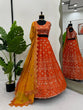 Load image into Gallery viewer, Orange Premium Chinon Semi-Stitched Lehenga Set with 9mm Sequins &amp; Designer Dupatta ClothsVilla