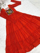 Load image into Gallery viewer, Orange Premium Laheriya Print Pure Fox Georgette Anarkali Gown with Gamthi Work ClothsVilla