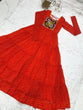 Load image into Gallery viewer, Orange Premium Laheriya Print Pure Fox Georgette Anarkali Gown with Gamthi Work ClothsVilla
