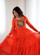 Load image into Gallery viewer, Orange Premium Laheriya Print Pure Fox Georgette Anarkali Gown with Gamthi Work ClothsVilla