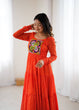 Load image into Gallery viewer, Orange Premium Laheriya Print Pure Fox Georgette Anarkali Gown with Gamthi Work ClothsVilla