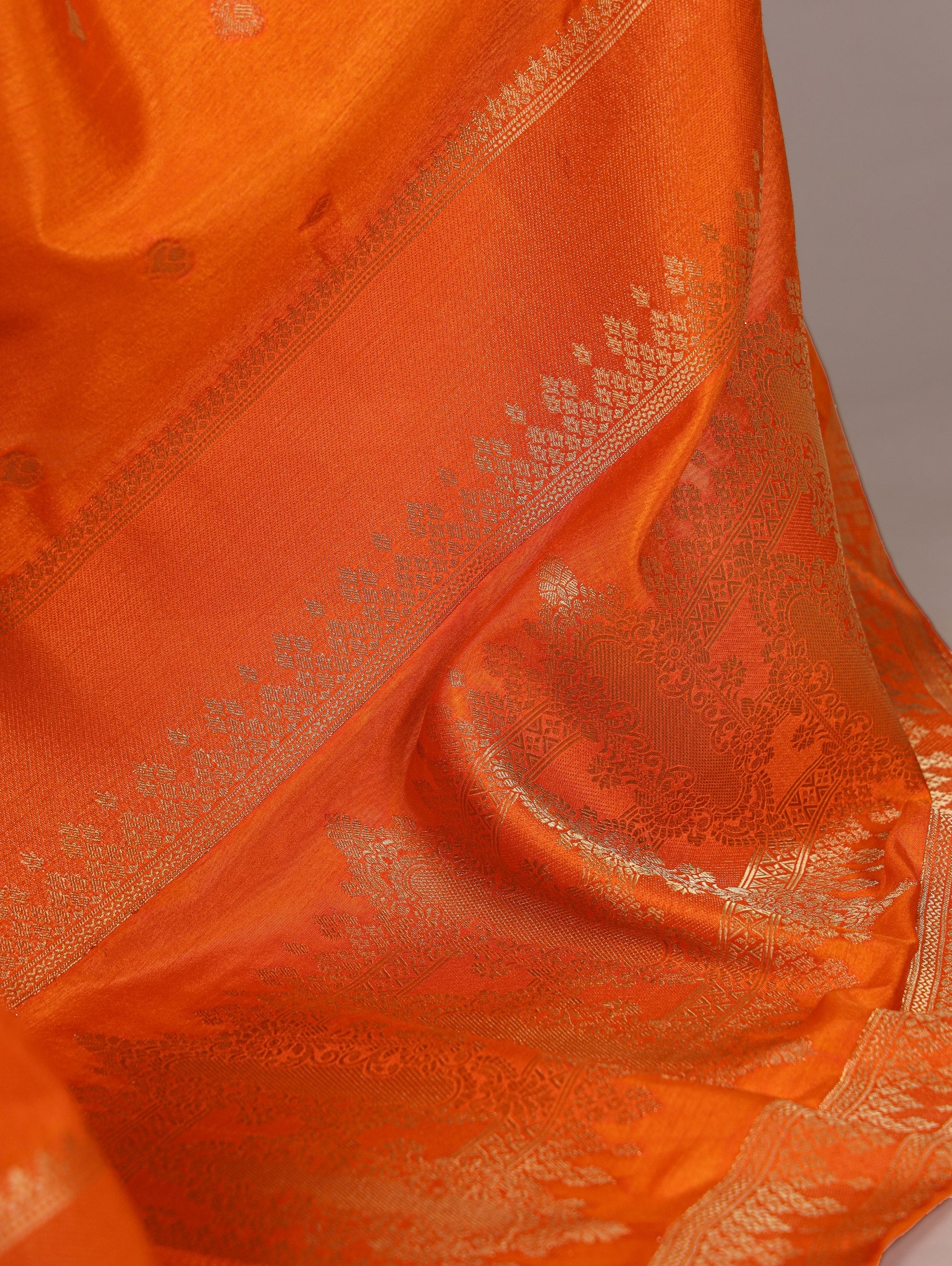 Orange Premium Roop Silk Saree with Zari Weaving Work & Unstitched Blouse – 5.5 Meter Traditional Silk Saree ClothsVilla