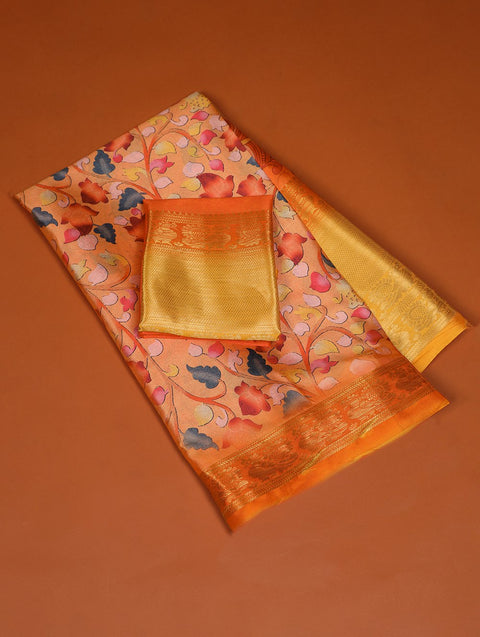 Orange Printed Dola Silk Saree Set for Weddings & Special Occasions ClothsVilla Main image