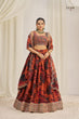 Load image into Gallery viewer, Orange Printed Organza Semi-Stitch Lehenga Choli with Zari, Dori, and Sequins Work ClothsVilla
