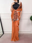 Orange Printed Satin Saree ClothsVilla