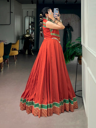 Orange Pure Chanderi Lehenga with Jacket ClothsVilla
