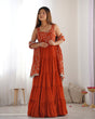 Load image into Gallery viewer, Orange Pure Soft Fox Georgette Anarkali Set with Dupatta &amp; Pant