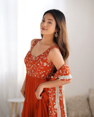 Orange Pure Soft Fox Georgette Anarkali Set with Dupatta & Pant