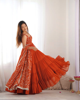 Orange Pure Soft Fox Georgette Anarkali Set with Dupatta & Pant