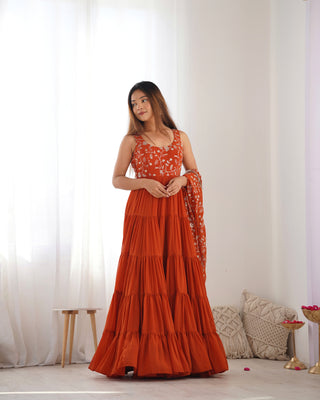 Orange Pure Soft Fox Georgette Anarkali Set with Dupatta & Pant