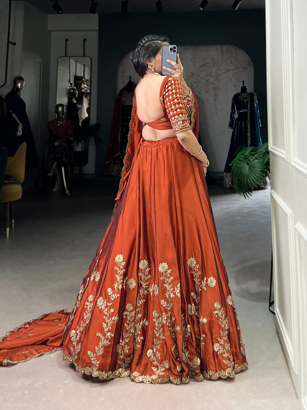Orange Rangoli Silk Embroidered Lehenga Choli Set with Sequins Work | Stitched Lehenga with Dupatta ClothsVilla