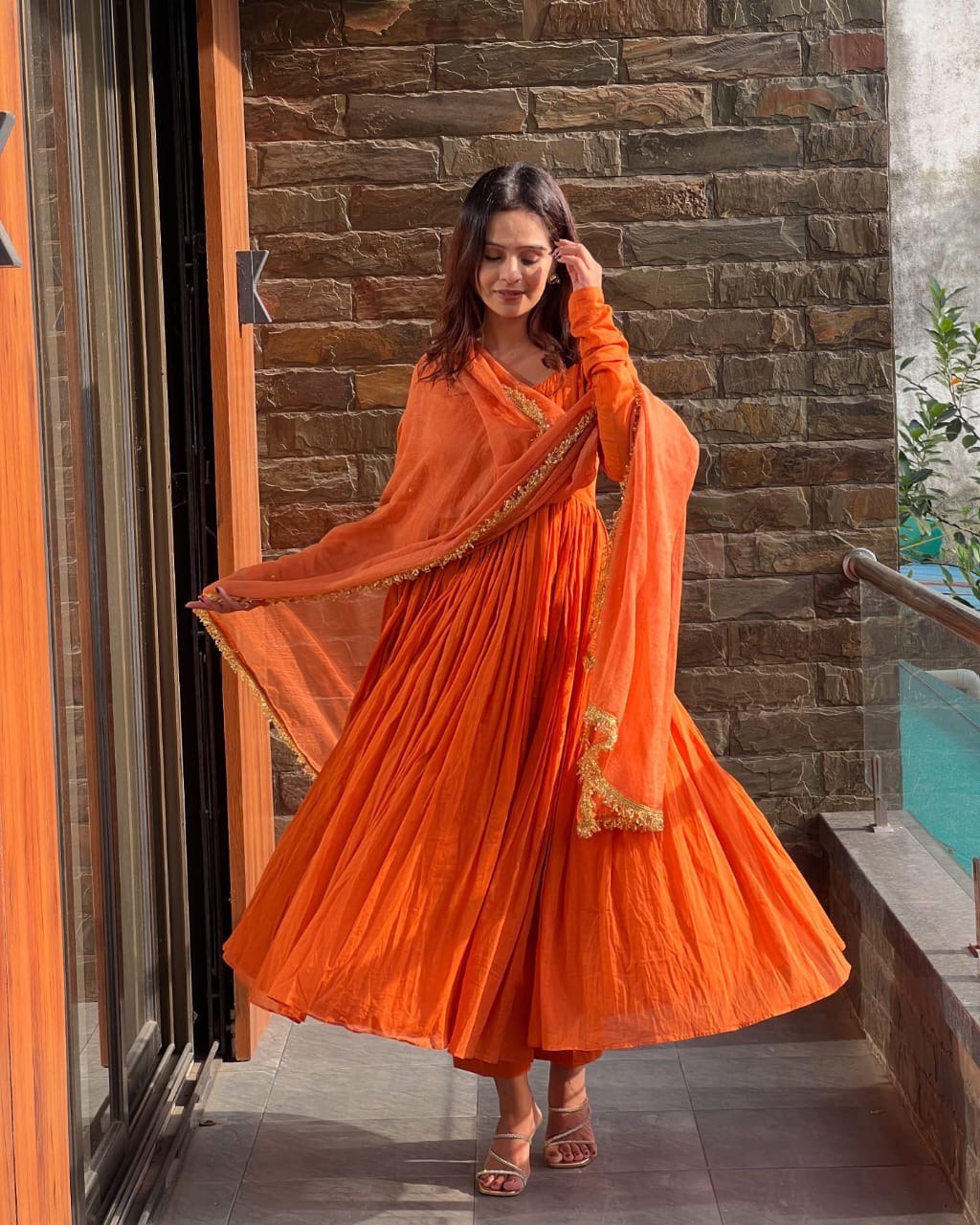 Orange Ri8 Fashion Exclusive Chinnon Silk Anarkali Set Clothsvilla Main image