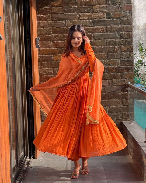 Orange Ri8 Fashion Exclusive Chinnon Silk Anarkali Set Clothsvilla Main image