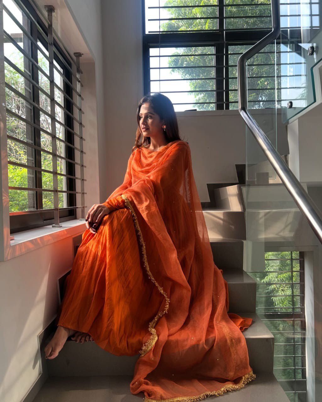 Orange Ri8 Fashion Exclusive Chinnon Silk Anarkali Set Clothsvilla