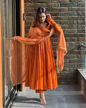 Load image into Gallery viewer, Orange Ri8 Fashion Exclusive Chinnon Silk Anarkali Set Clothsvilla