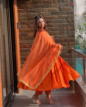 Load image into Gallery viewer, Orange Ri8 Fashion Exclusive Chinnon Silk Anarkali Set Clothsvilla