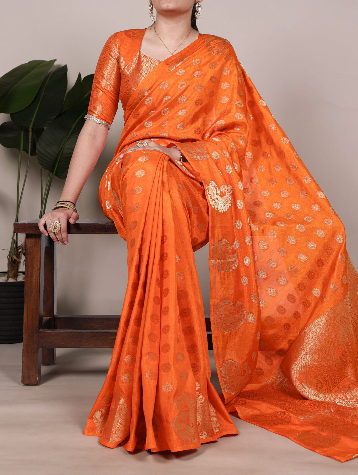 Orange Roop Silk Saree with Zari Weaving & Elegant Lace-Touch Blouse ClothsVilla Main image