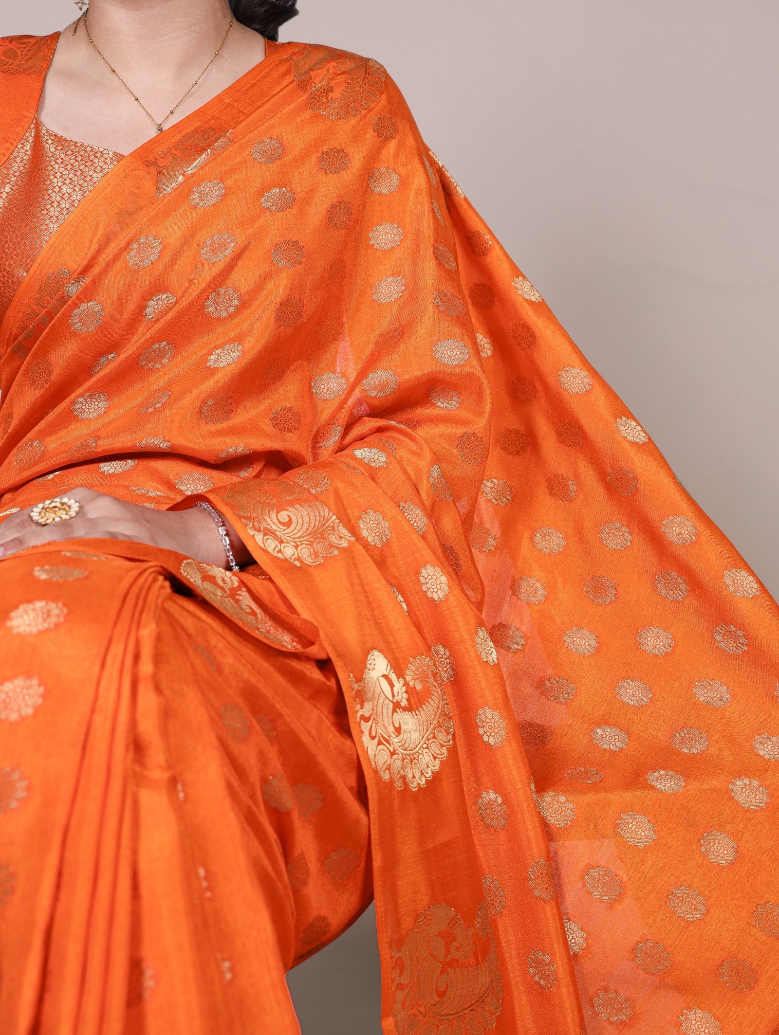 Orange Roop Silk Saree with Zari Weaving & Elegant Lace-Touch Blouse ClothsVilla