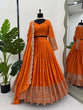 Load image into Gallery viewer, Orange Royal Satin Silk Lehenga Choli Set with Thread &amp; Sequin Work |Semi-Stitched with Dupatta ClothsVilla