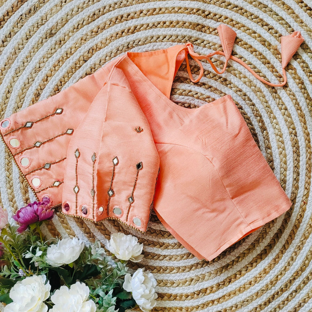 Orange Russian Silk Blouse with Mirror and Pearl Embellishments ClothsVilla