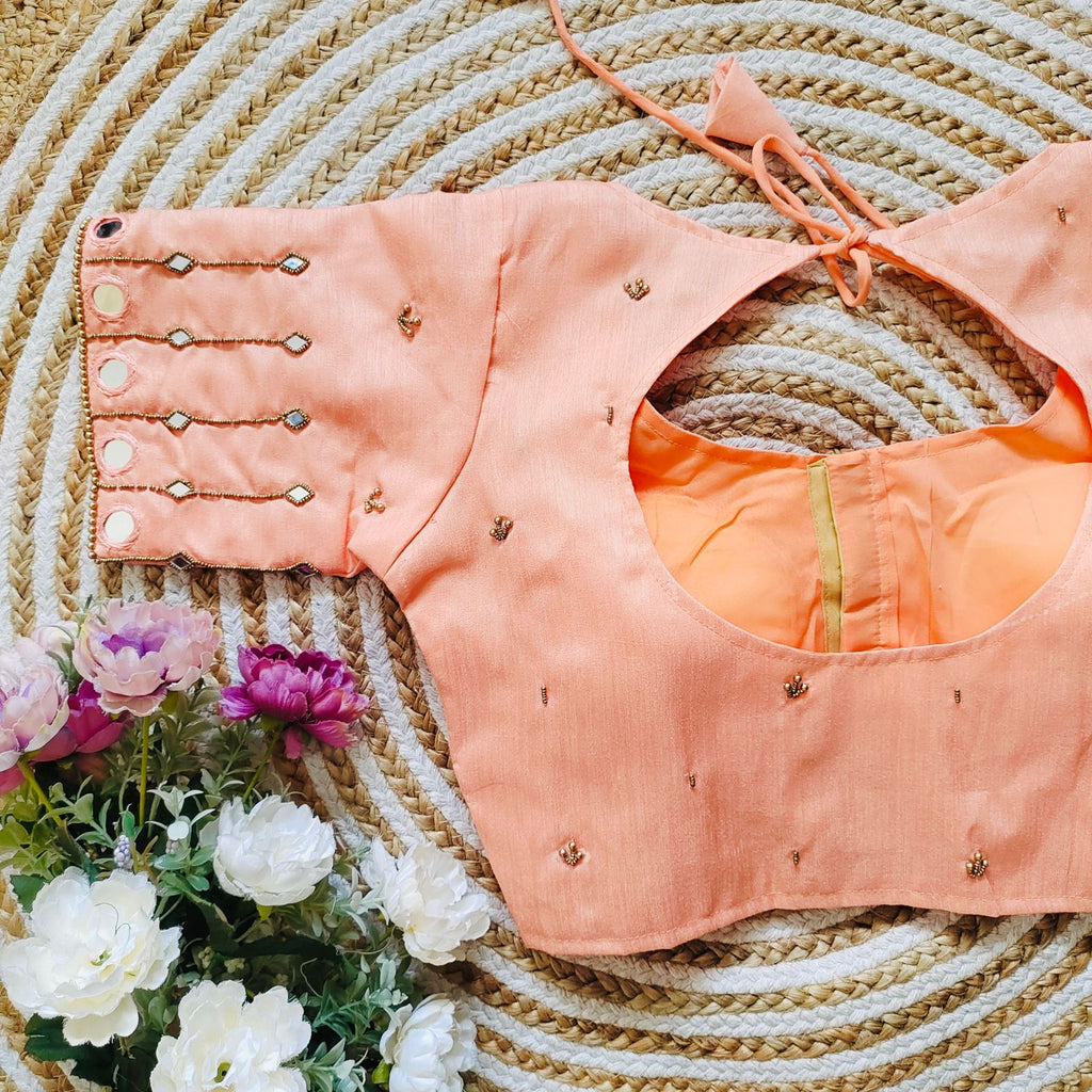 Orange Russian Silk Blouse with Mirror and Pearl Embellishments ClothsVilla