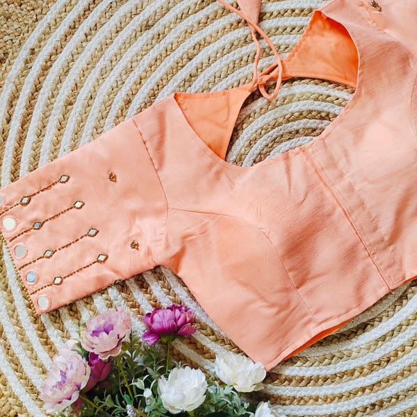 Orange Russian Silk Blouse with Mirror and Pearl Embellishments ClothsVilla
