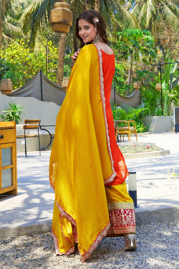 Orange Silk Embroidered Palazzo Set ClothsVilla