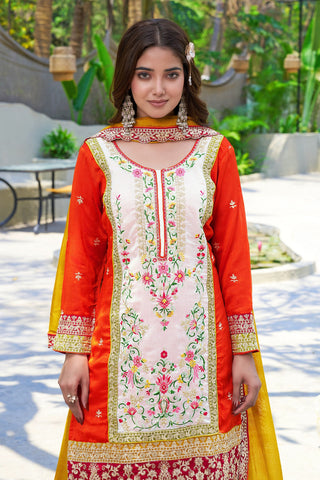 Orange Silk Embroidered Palazzo Set ClothsVilla