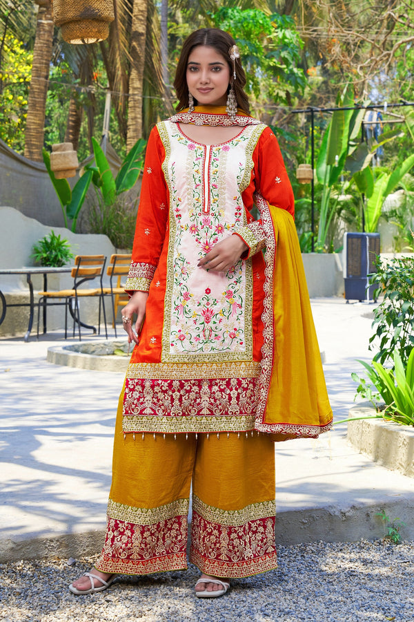 Orange Silk Embroidered Palazzo Set ClothsVilla