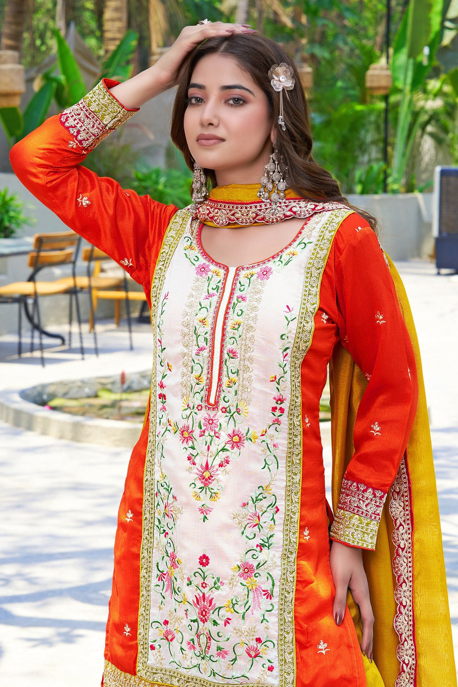 Orange Silk Embroidered Palazzo Set ClothsVilla