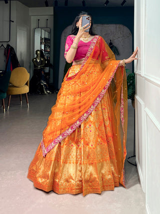 Orange Silk Lehenga Choli with Zari Work ClothsVilla