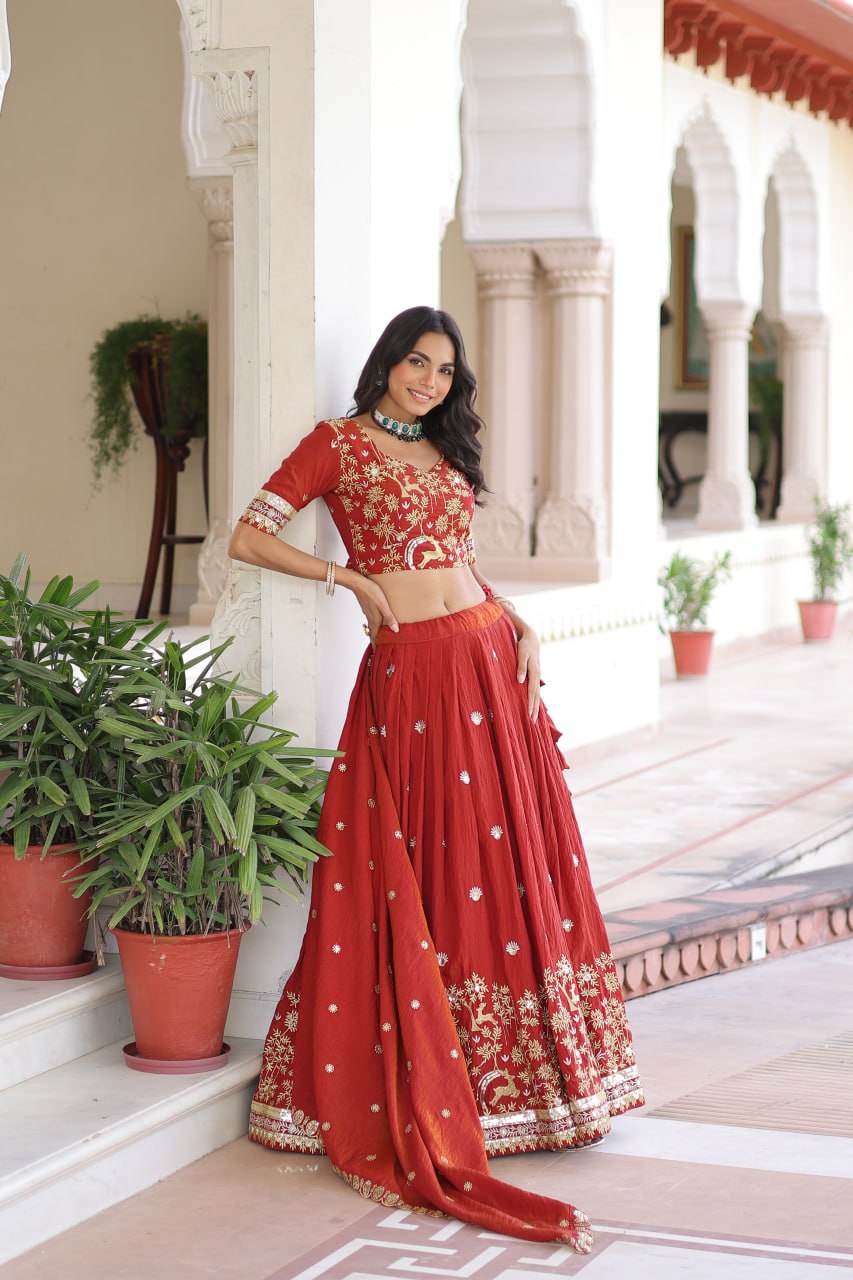 Orange Silk Sequins Lehenga Choli Set ClothsVilla