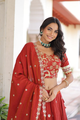 Orange Silk Sequins Lehenga Choli Set ClothsVilla