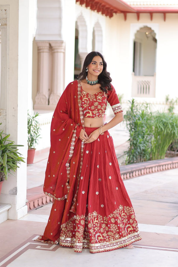 Orange Silk Sequins Lehenga Choli Set ClothsVilla