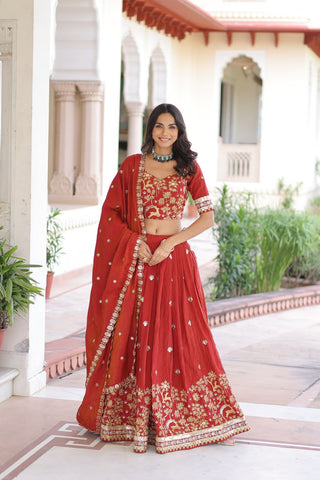 Orange Silk Sequins Lehenga Choli Set ClothsVilla