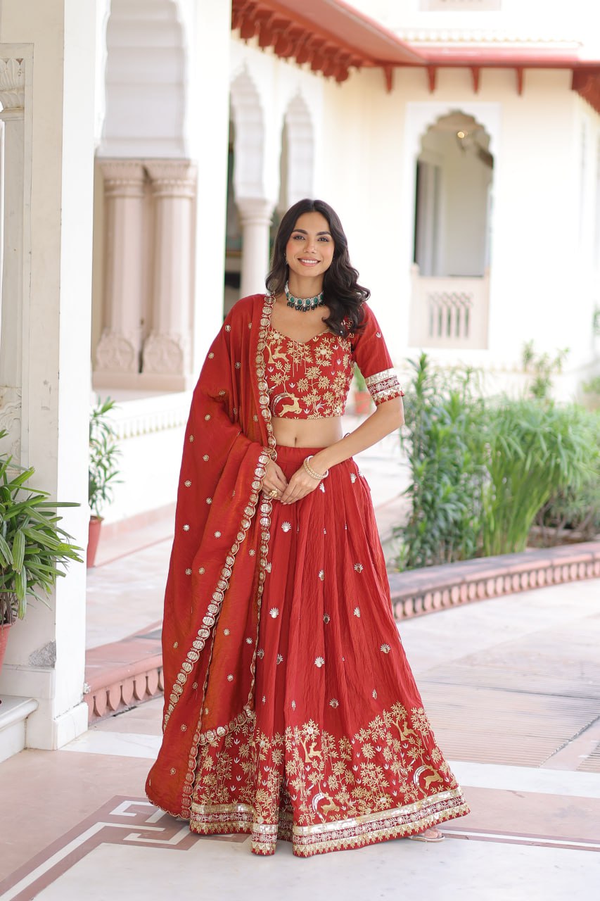 Orange Silk Sequins Lehenga Choli Set ClothsVilla