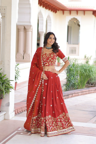 Orange Silk Sequins Lehenga Choli Set ClothsVilla