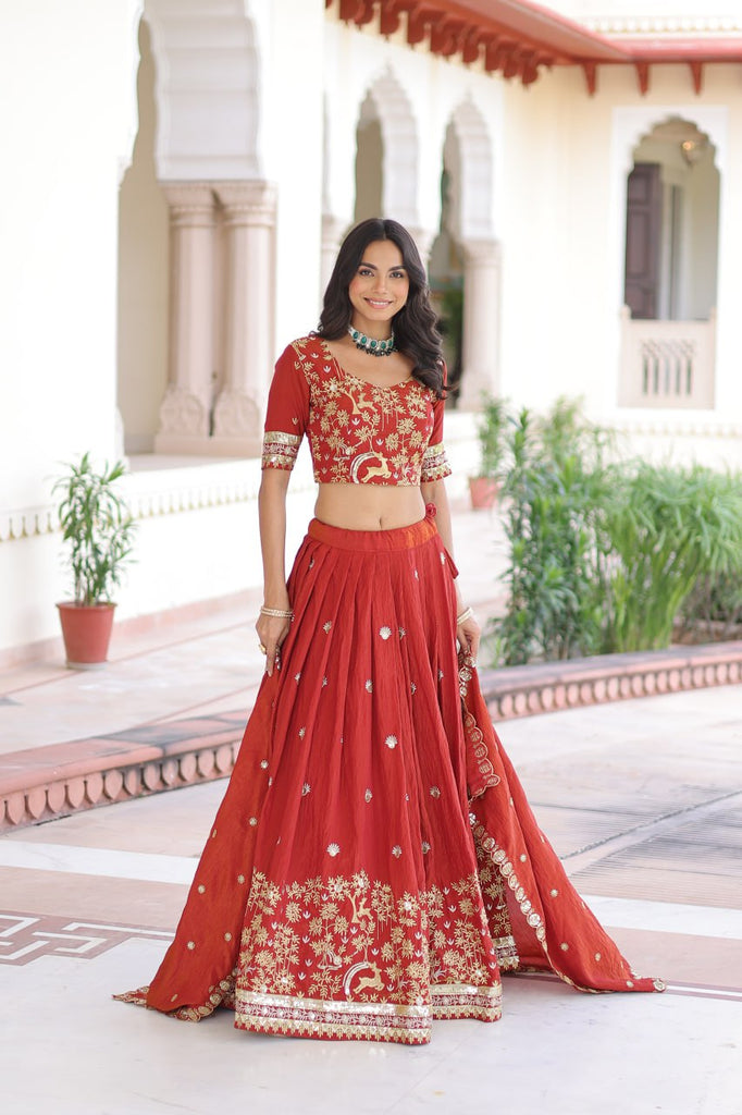 Orange Silk Sequins Lehenga Choli Set ClothsVilla