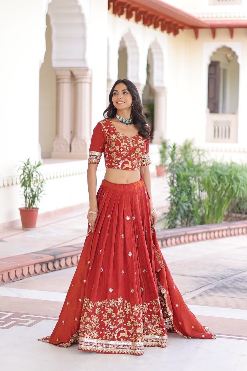 Orange Silk Sequins Lehenga Choli Set ClothsVilla
