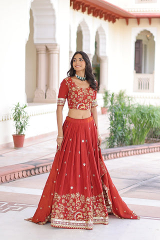 Orange Silk Sequins Lehenga Choli Set ClothsVilla