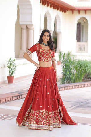 Orange Silk Sequins Lehenga Choli Set ClothsVilla