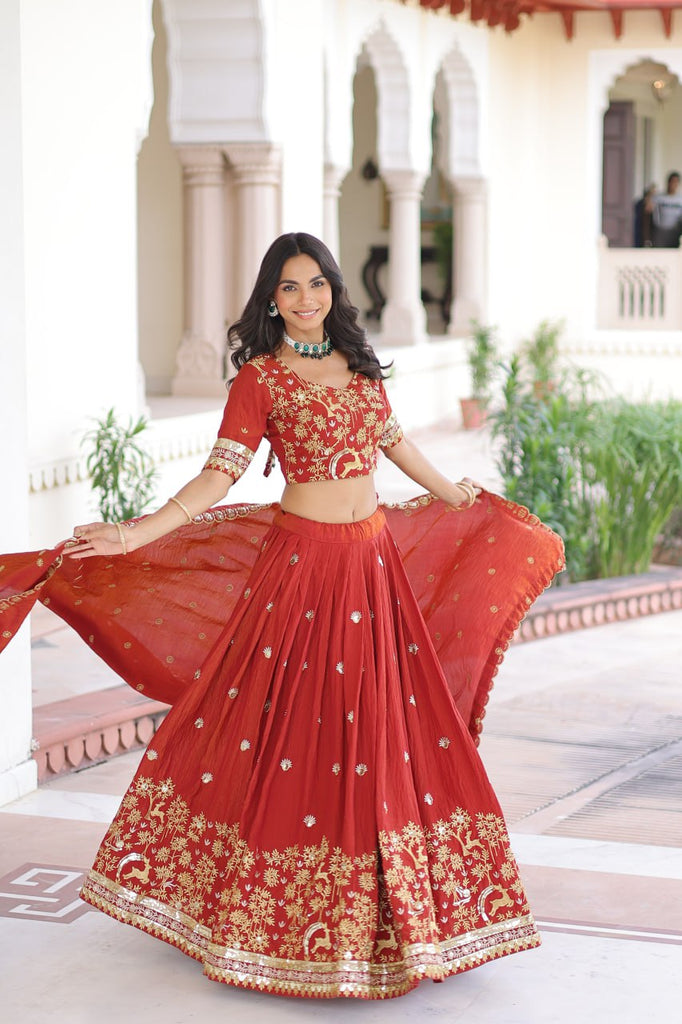 Orange Silk Sequins Lehenga Choli Set ClothsVilla