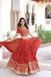 Load image into Gallery viewer, Orange Silk Sequins Lehenga Choli Set ClothsVilla