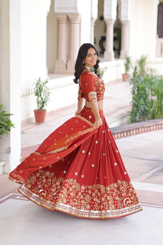 Orange Silk Sequins Lehenga Choli Set ClothsVilla