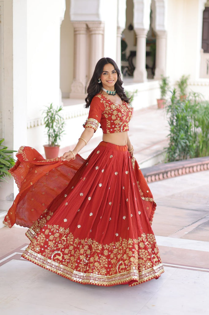 Orange Silk Sequins Lehenga Choli Set ClothsVilla