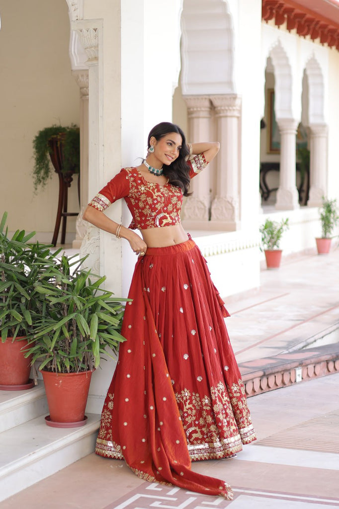 Orange Silk Sequins Lehenga Choli Set ClothsVilla