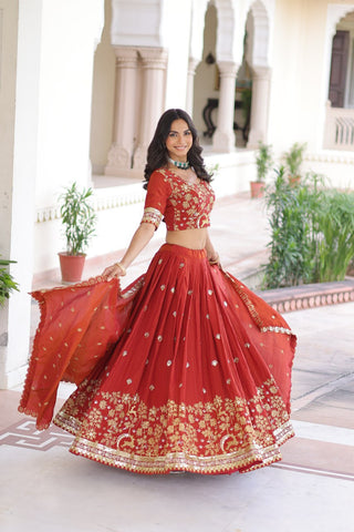 Orange Silk Sequins Lehenga Choli Set ClothsVilla