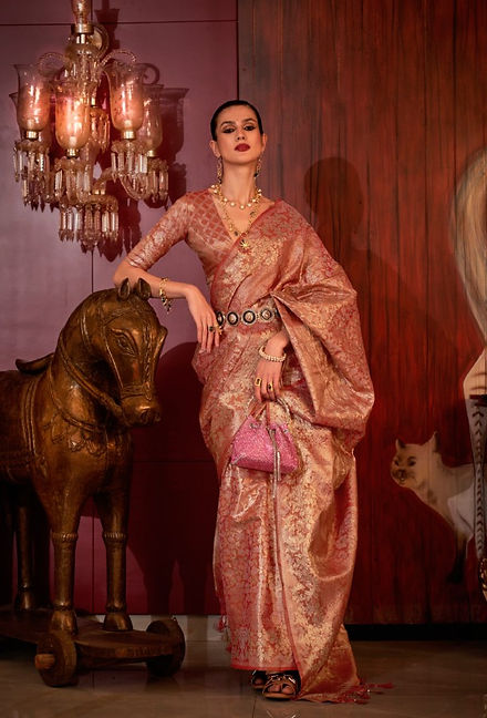 Orange Stylish Party Wear Saree with Unstitched Blouse Piece ClothsVilla Main image